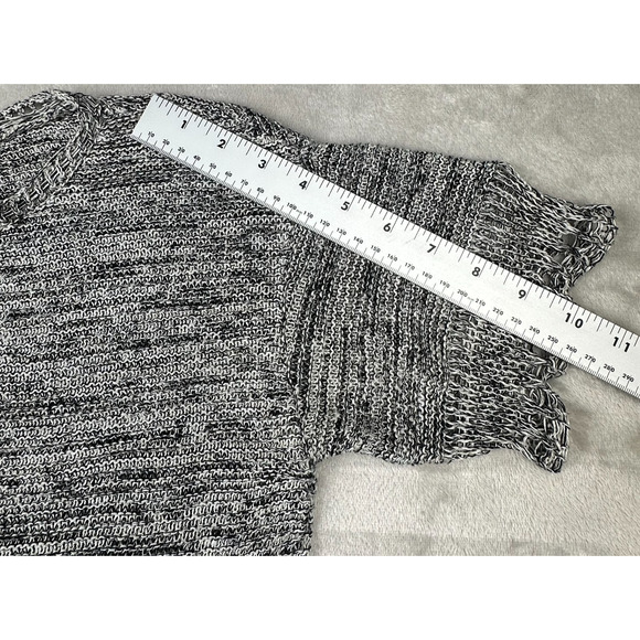 J. Jill 100% LINEN open‎ knit Dolman sweater short sleeve black white cute trim - Picture 7 of 14